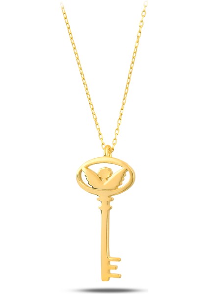 925 Ayar Gümüş 18K Altın Kaplama “Angel Key” Şans Anahtarı El Yapımı Kolye fiyatları