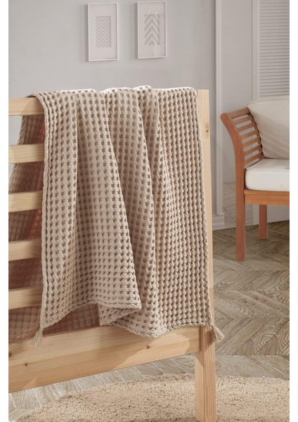 23LWQ1QWL Pamuk Bebek Kalın Waffle Pike Örtüsü - Bej - 90X120 cm LLAKS297D7 1099594