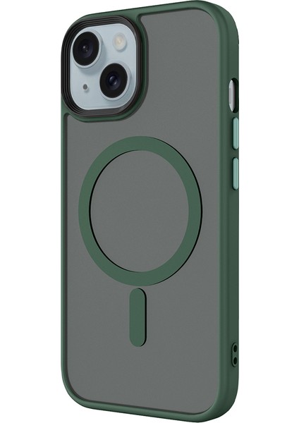 iPhone 15 Plus Kılıf Mat Arka Yüzey Wireless Şarj Özellikli Zore Flet M-Safe Kapak - Koyu Yeşil indirimleri