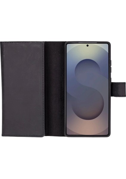 Buğz Samsung Galaxy S25 Ultra Uyumlu, Hakiki Deri, El Yapımı, Cüzdanlı Kılıf, Mat Siyah modelleri