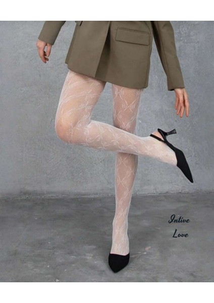 Denise Ribbon Kurdele Desenli File Modern Dantel Görünümlü Külotlu Çorap modelleri