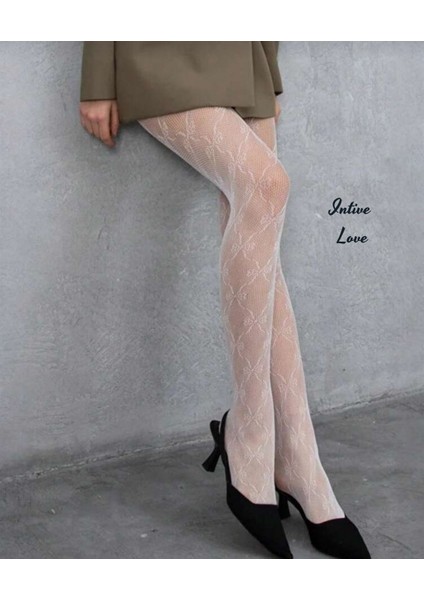 Denise Ribbon Kurdele Desenli File Modern Dantel Görünümlü Külotlu Çorap fırsatları