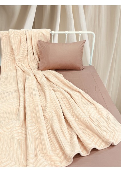 Tek Kişilik Battaniye Kalın Embos Krem