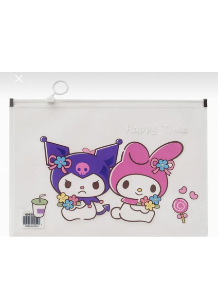 Kuromi & My Melody “happy Time” Şeffaf Dosya / Fermuarlı Evrak Çantası