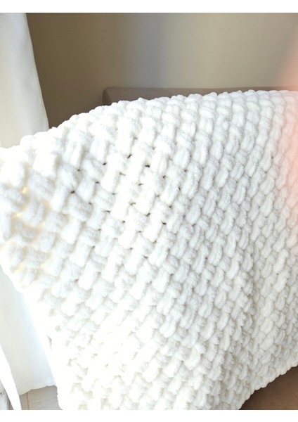 Puffy El Örgüsü Bebek Battaniyesi Ekru 95 cm x 80 cm