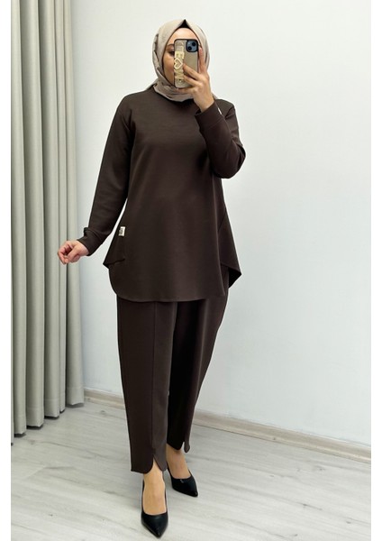 Tripen Yumuşacık Mevsimlik Kumaş Yırtmaç Detaylı Tesettür Kadın Ikili Takım