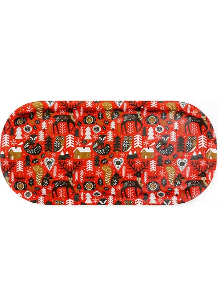 Metal -Kırmızı Geyikli Yılbaşı Sunum Tepsisi 35 x 15CM Tepsi