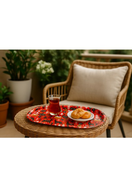 Metal -Kırmızı Geyikli Yılbaşı Sunum Tepsisi 35 x 15CM Tepsi fiyatları