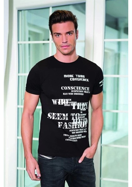 046 Yazı Baskılı Erkek Tşört indirimleri