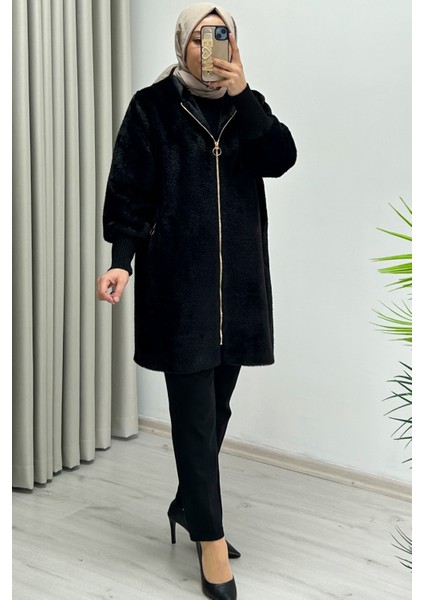 Noshe Premium Kalite Astarlı ve Kapüşonlu Angora Kaban