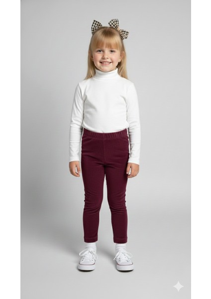 Kız Çocuk Fitilli Kadife Tayt - Lila Rahat Kışlık Esnek Leggings