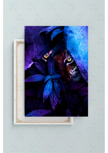 Neon Tropikal Kaplan Kanvas Tablo Mavi Turuncu Vahşi Orman Hayvan Figürü Duvar Dekoru fiyatları