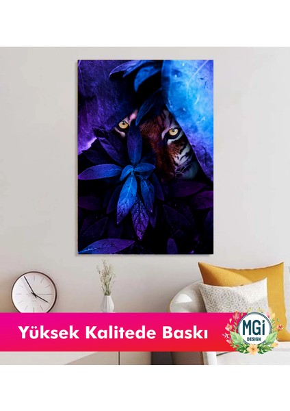 Neon Tropikal Kaplan Kanvas Tablo Mavi Turuncu Vahşi Orman Hayvan Figürü Duvar Dekoru modelleri