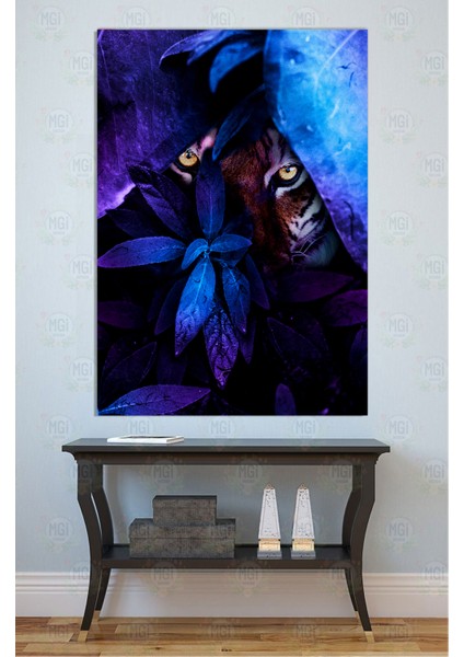 Neon Tropikal Kaplan Kanvas Tablo Mavi Turuncu Vahşi Orman Hayvan Figürü Duvar Dekoru fırsatları