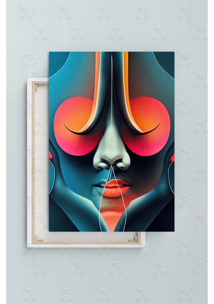 Neon Renkli Soyut Yüz Kanvas Tablo Mavi Turuncu Modern Sanat Duvar Dekoru fiyatları
