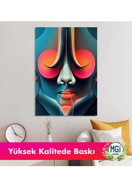 Neon Renkli Soyut Yüz Kanvas Tablo Mavi Turuncu Modern Sanat Duvar Dekoru modelleri
