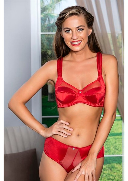 Saten Toparlayıcı Minimizer Sütyen ve Yüksek Bel Slip Külot Takım Kırmızı (BRF31521) fiyatları