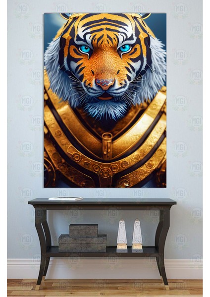 Büyük Boy Modern Dekor Mavi Gözlü Kaplan Zırhlı Kanvas Tablo Salon Duvar Dekoru
