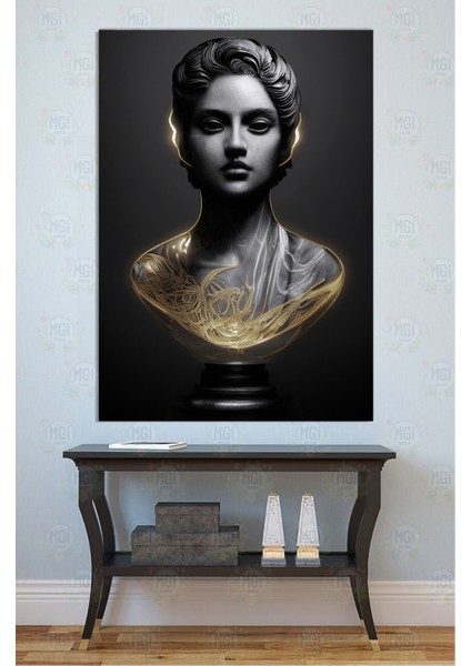 Siyah Altın Antik Kadın Büstü Kanvas Tablo Mermer Görünümlü Modern Sanat Dekoru