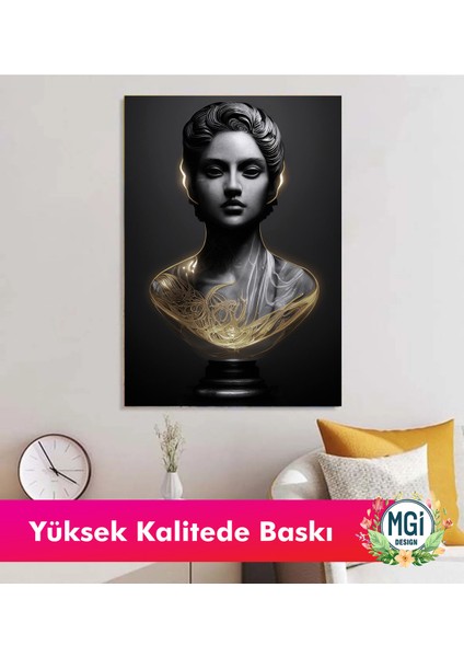 Siyah Altın Antik Kadın Büstü Kanvas Tablo Mermer Görünümlü Modern Sanat Dekoru modelleri