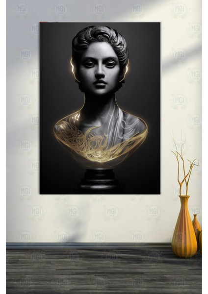 Siyah Altın Antik Kadın Büstü Kanvas Tablo Mermer Görünümlü Modern Sanat Dekoru fırsatları