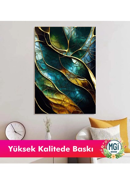 Modern Soyut Altın Damarlı Yeşil Mermer Desen Kanvas Tablo Lüks Salon Dekor modelleri