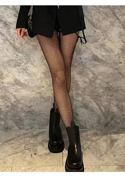 Siyah File Taşlı Çorap fırsatları