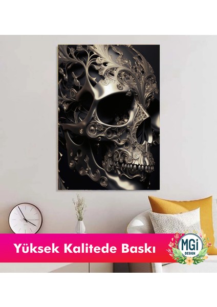 Modern Gotik Işlemeli Metalik Kurukafa Kanvas Tablo Soyut Duvar Dekoru modelleri