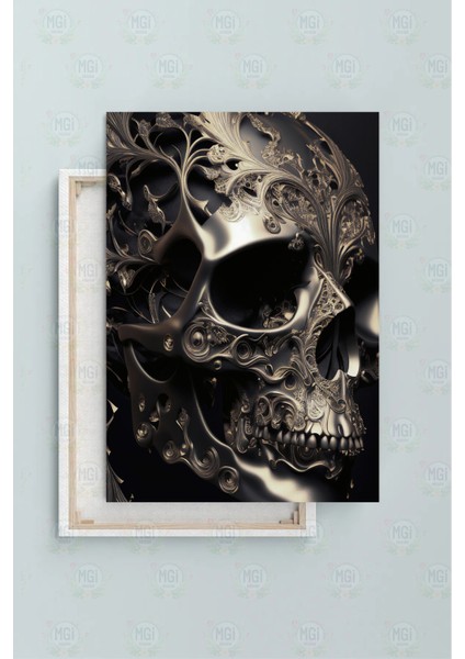 Modern Gotik Işlemeli Metalik Kurukafa Kanvas Tablo Soyut Duvar Dekoru fırsatları