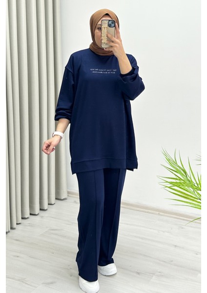 Ekrutex Yazı Baskı Detaylı Rahat Kalıp Kadın Ikili Tesettür Takım fiyatları