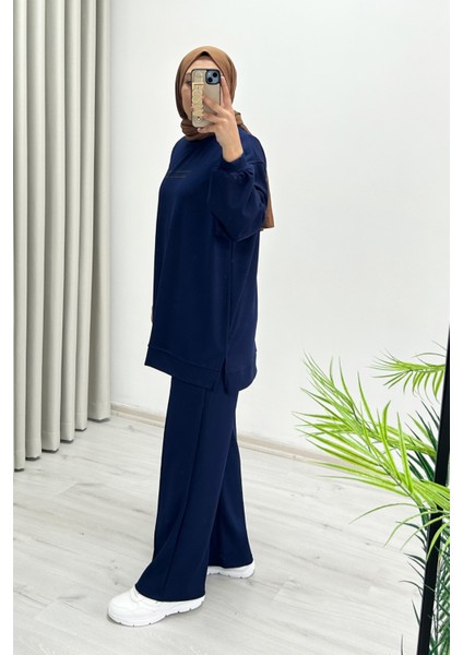 Ekrutex Yazı Baskı Detaylı Rahat Kalıp Kadın Ikili Tesettür Takım modelleri