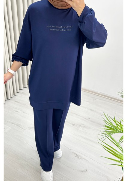 Ekrutex Yazı Baskı Detaylı Rahat Kalıp Kadın Ikili Tesettür Takım fırsatları