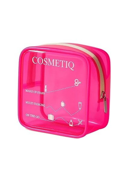 Pazar Kapısı Şeffaf Malzemeleri Çantası Organizer Poschette (Pembe)