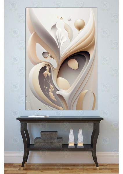 Minimalist Modern Soyut Kanvas Tablo Krem Bej Kahverengi Dalga Dekor Salon Duvarı