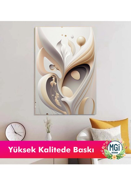 Minimalist Modern Soyut Kanvas Tablo Krem Bej Kahverengi Dalga Dekor Salon Duvarı modelleri