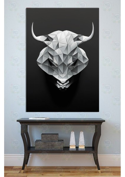 Minimalist Dekor Geometrik Boğa Başlı Kanvas Tablo Ofis Salon Erkek Odası