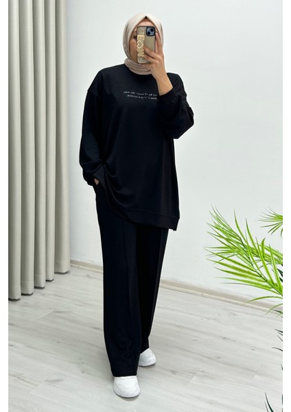 Ekrutex Yazı Baskı Detaylı Rahat Kalıp Kadın Ikili Tesettür Takım fiyatları