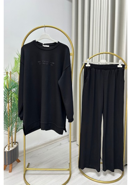 Ekrutex Yazı Baskı Detaylı Rahat Kalıp Kadın Ikili Tesettür Takım indirimleri