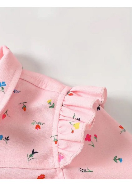 Pembe Çiçek Desenli, Fırfır Detaylı, Düğmeli ve Astarsız Ince Kız Çocuk Ceketi, Baharlık Model. indirimleri