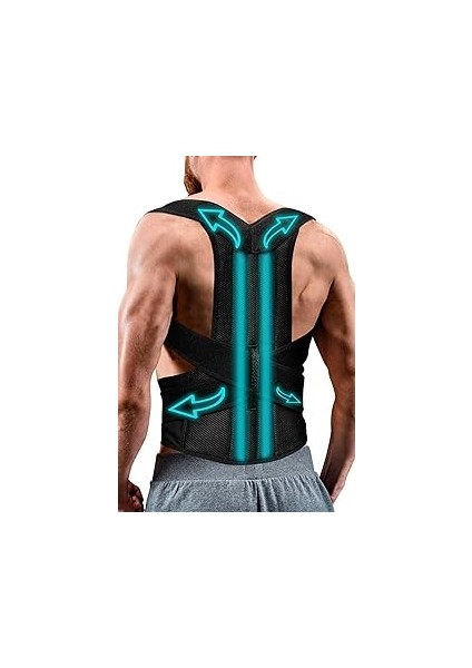 Ankawood Unisex Siyah Çift Balenli Dik Duruş Kamburluk Önleyici Ortopedik Bel Sırt Omuz Korsesi Mss