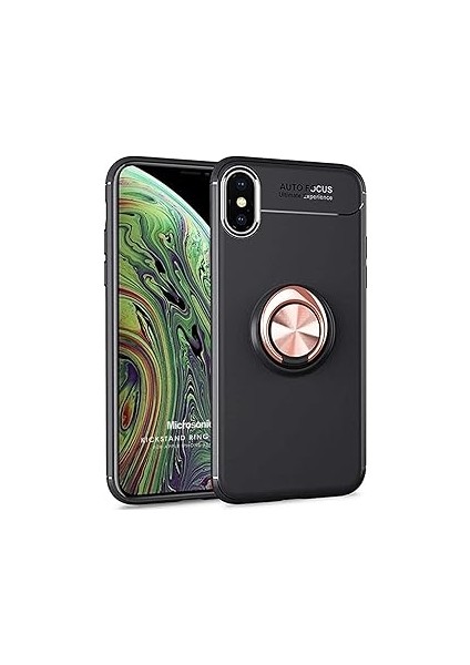 Microsonic Xs Için Kılıf Kickstand Ring Holder Siyah Rose [ıphone Xs ile Uyumlu Kılıf
