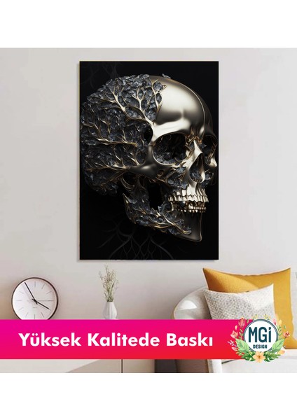 Lüks Gotik Altın ve Ağaç Motifli Kurukafa Kanvas Tablo Erkek Odası Salon modelleri