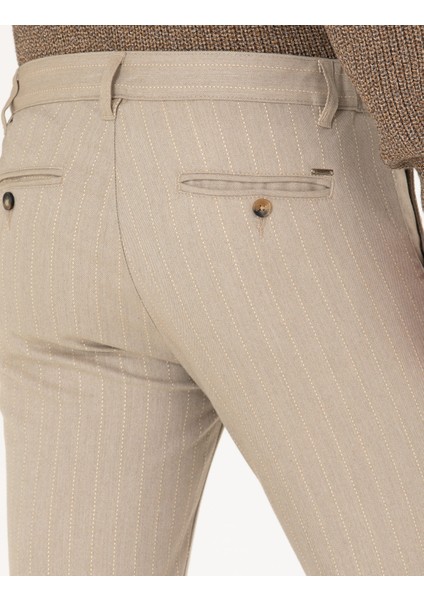 Erkek Vizon Slim Fit Çizgili Kanvas Pantolon 50278471-VR052