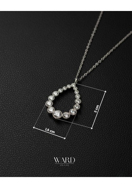 925 Ayar Gümüş Damla Model Zirkon Taşlı Kadın Kolye (Rodyum Kaplamalı)