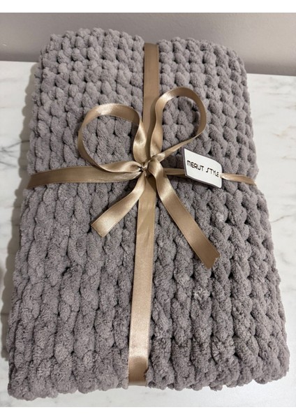 El Örgüsü Puffy Taş Rengi Burgu Desen Bebek ve Tv Battaniyesi