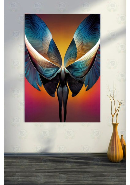 Soyut Sanat Mavi Kanatlı Kadın Figür Kanvas Tablo Yatak Odası Duvar Dekoru modelleri