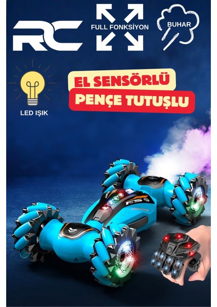 Uzaktan Kumandalı Full Fonksiyon Şarjlı Müzikli Pençe El Sensörlü Akrobat Dublör Stunt Rc Araba 35CM