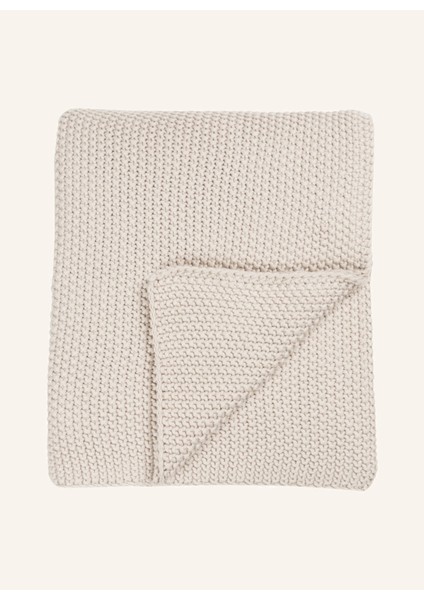 Nordic Knit Pamuk Battaniye 130X170 cm Deri Detaylı Kalın Örgü Tasarım