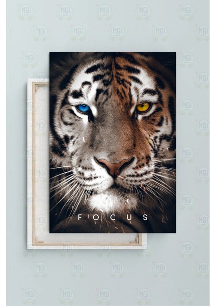 Focus Çift Göz Kaplan Kanvas Tablo Mavi Sarı Heterokromi Yırtıcı Hayvan Dekoru fiyatları