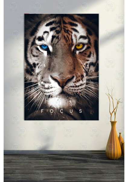 Focus Çift Göz Kaplan Kanvas Tablo Mavi Sarı Heterokromi Yırtıcı Hayvan Dekoru fırsatları